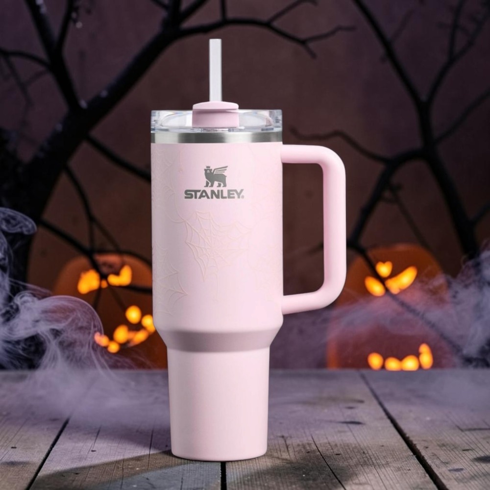 Stanley 40oz Stainless Steel H2.0 Quencher Tumbler PinkSugar Spider Webs